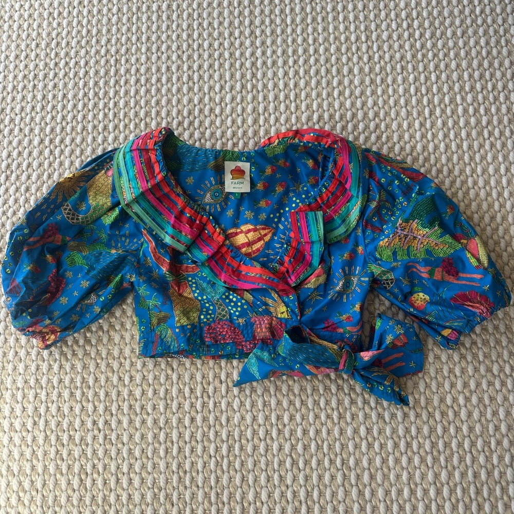 FARM Rio Colorful Patterned Blouse - Blue, Green, Red